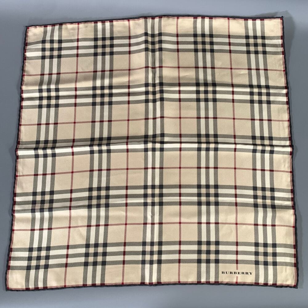 BURBERRY Brown Red & Black Plaid Silk Scarf
